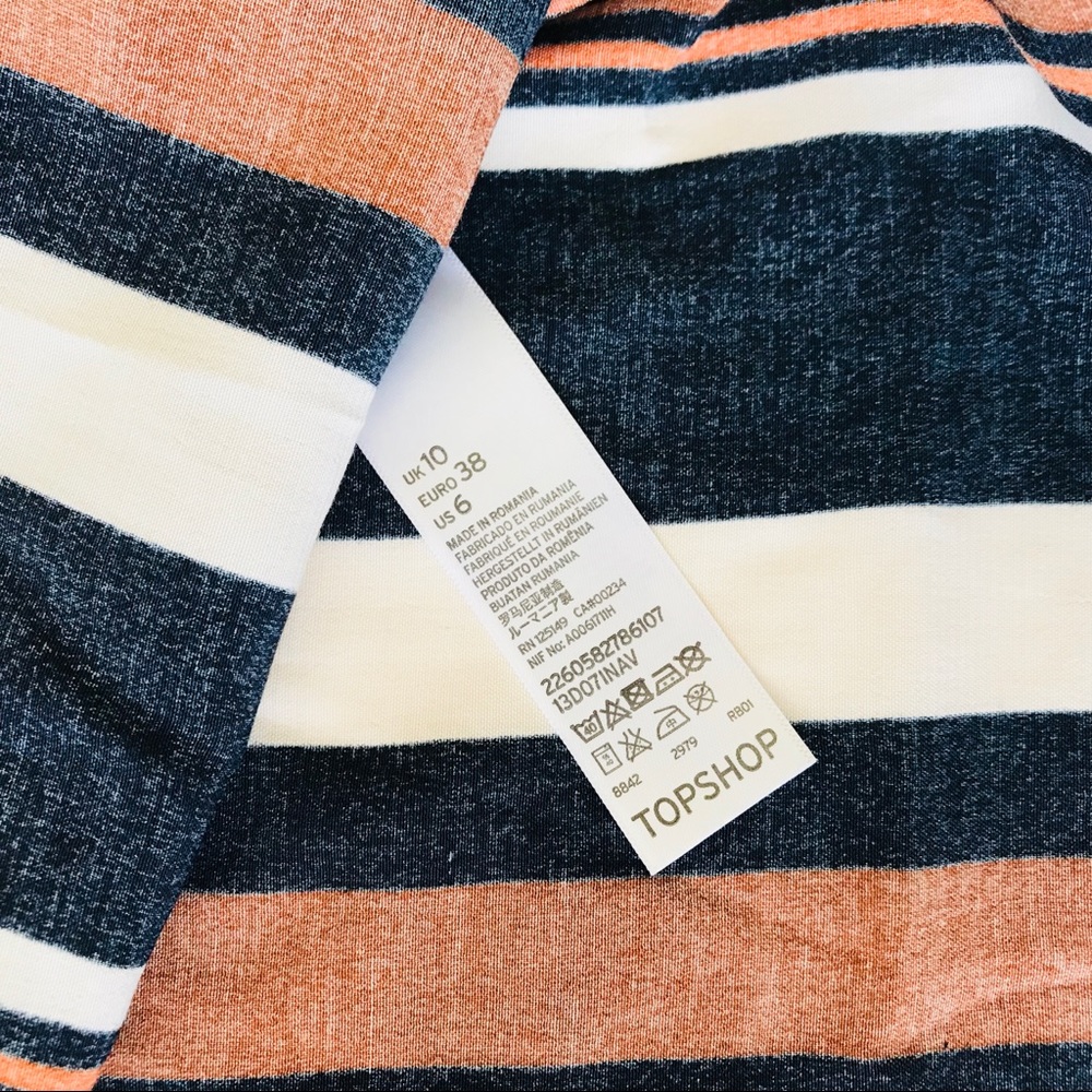 TopShop Draped Sleeveless Striped Navy/Camel Top - Picture 8 of 8